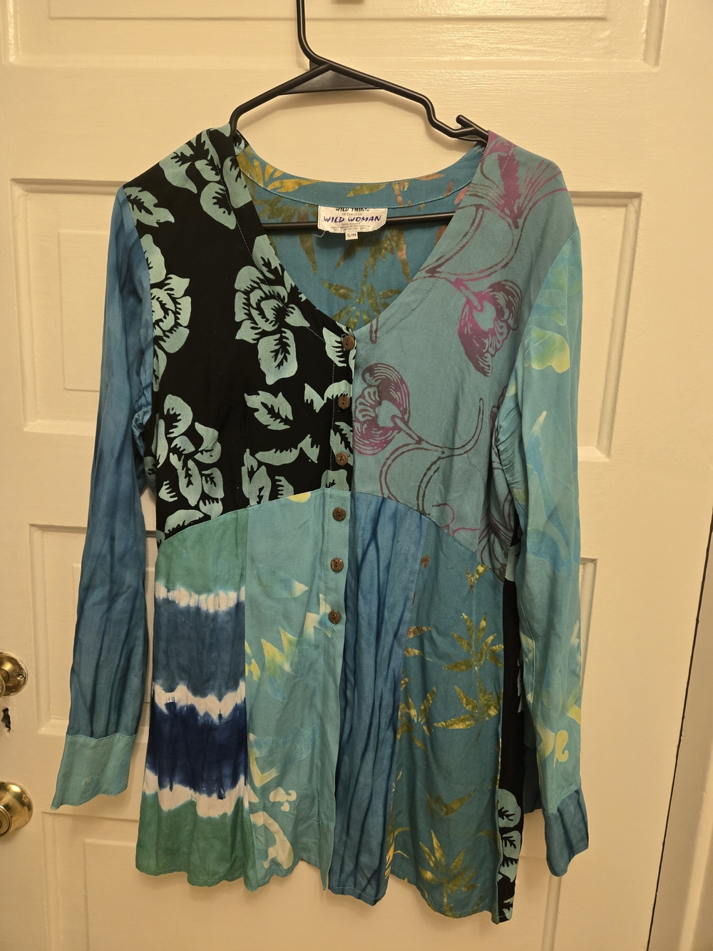 Teal Patchwork Button-Front Tunic